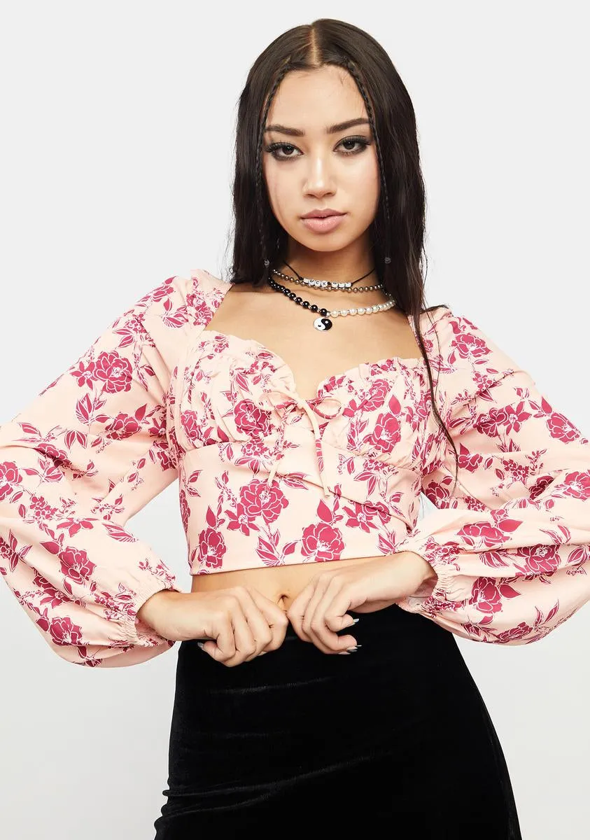 Peach Pink Floral Top sold by Dolls Kill