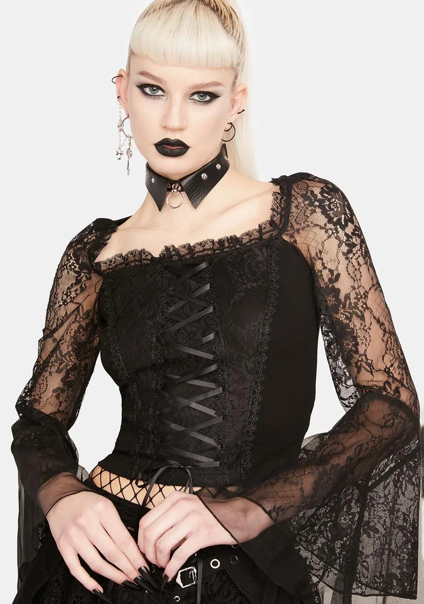 Black Lace Sleeve Corset Top sold by Dolls Kill
