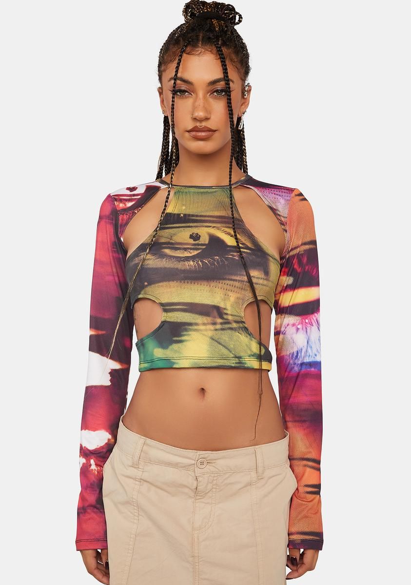 Oracle Eye Print Cut-Out Top sold by Dolls Kill