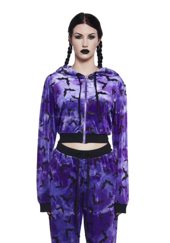 Bat Behavior Cropped Hoodie - Purple sold by Dolls Kill