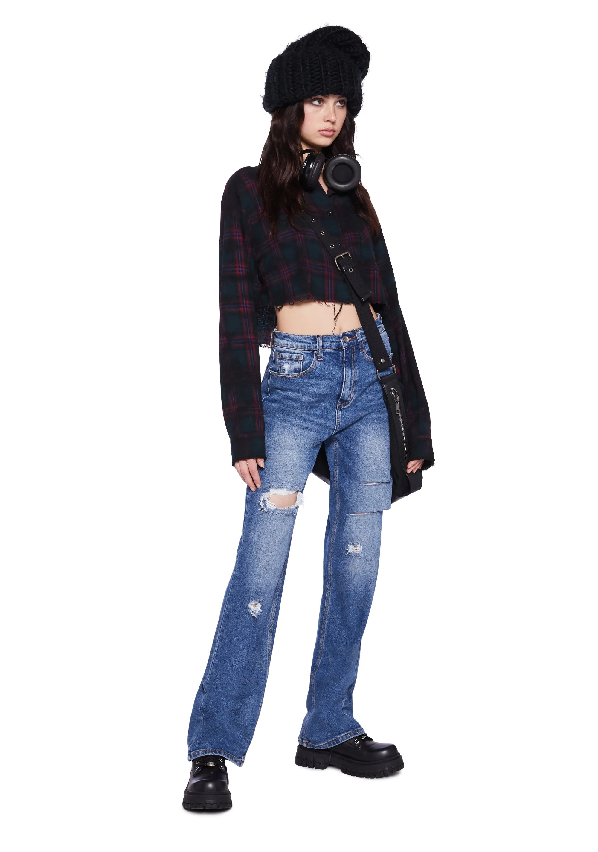 Distressed High Rise Straight Denim Jeans - Dark Blue sold by Dolls Kill product image thumbnail 2