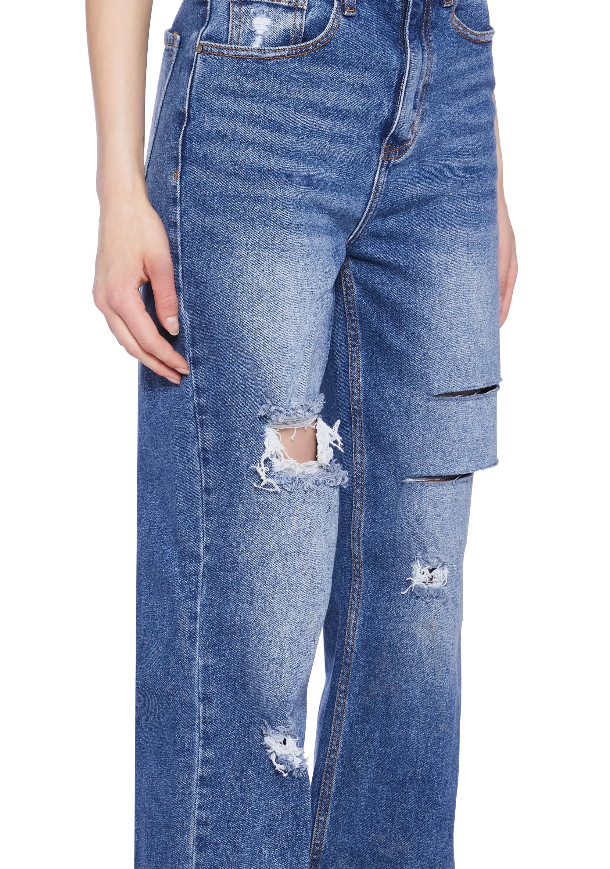 Distressed High Rise Straight Denim Jeans - Dark Blue sold by Dolls Kill product image thumbnail 5