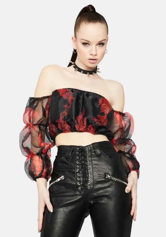Truly Vicious Off Shoulder Fire Crop Top sold by Dolls Kill