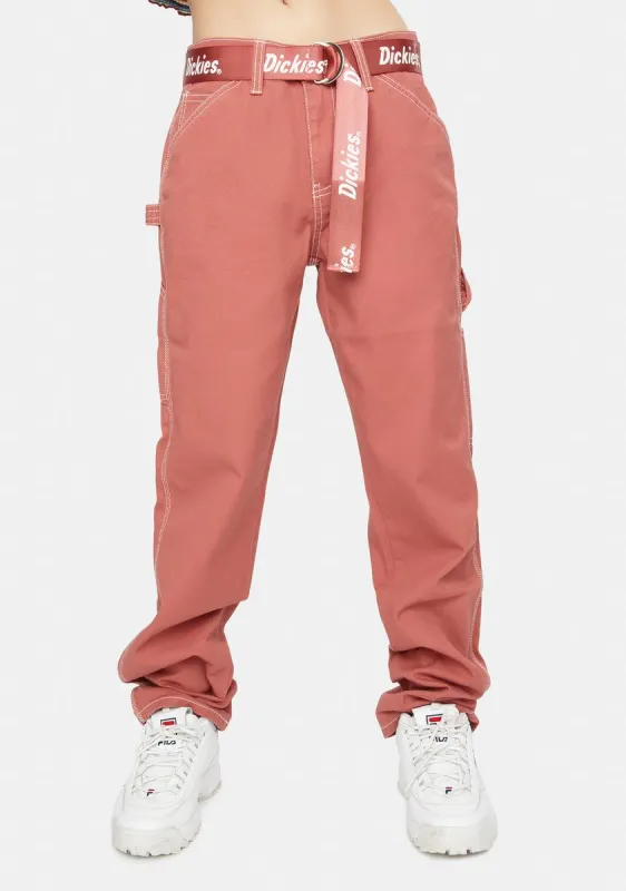 Terra Cotta Carpenter Pants With Logo Belt sold by Dolls Kill
