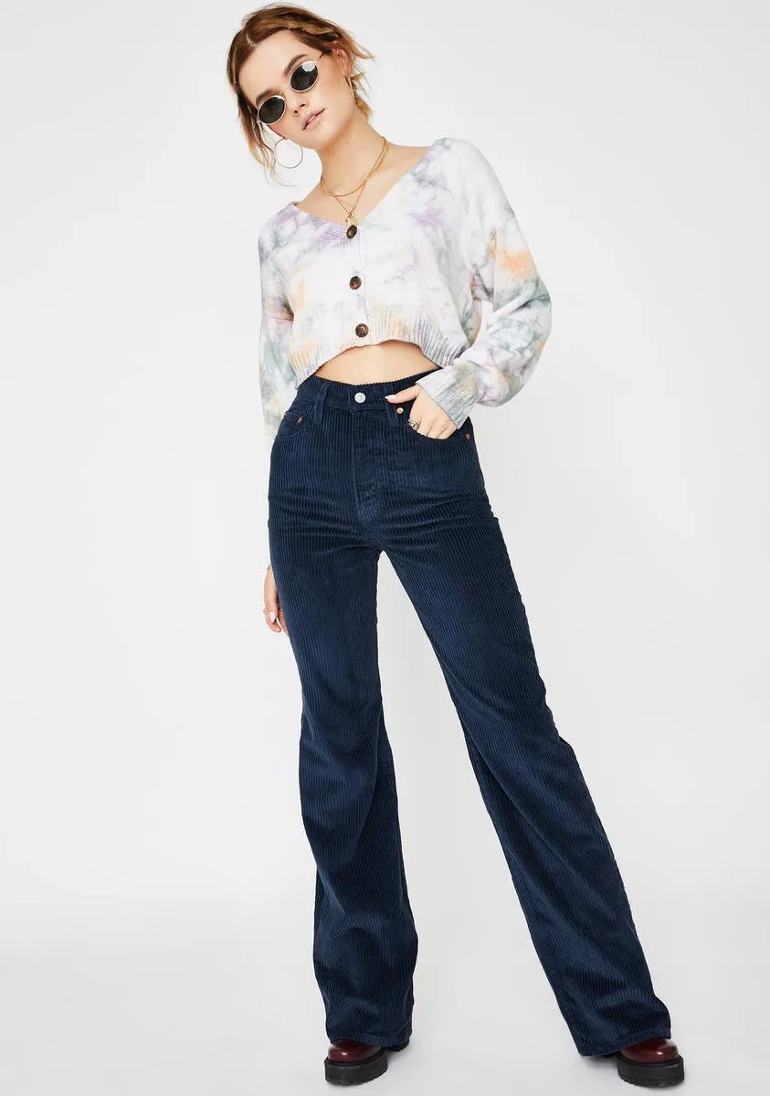 Navy Blue Ribcage Wide Leg Corduroy Pants sold by Dolls Kill product image thumbnail 2