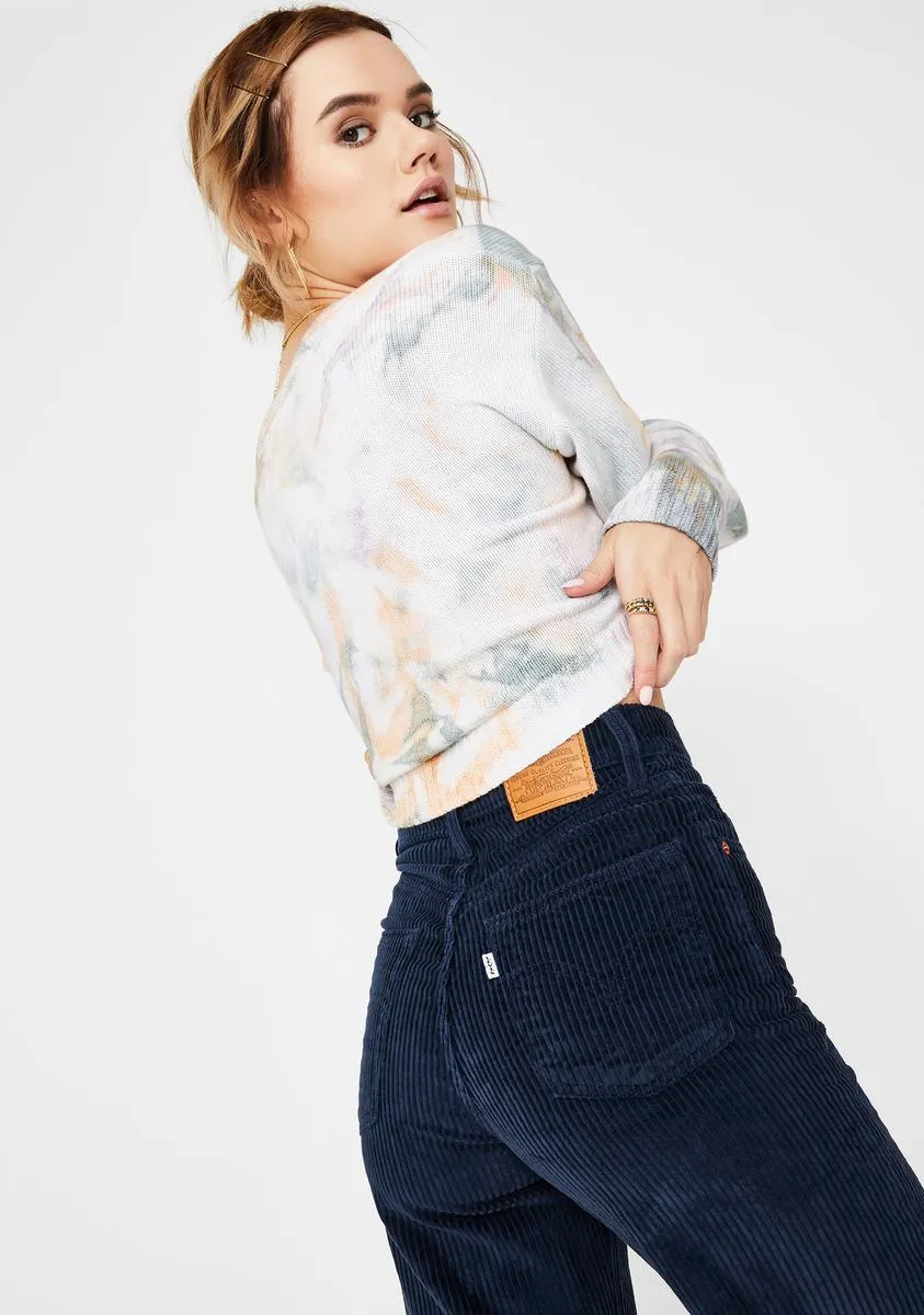 Navy Blue Ribcage Wide Leg Corduroy Pants sold by Dolls Kill product image thumbnail 4