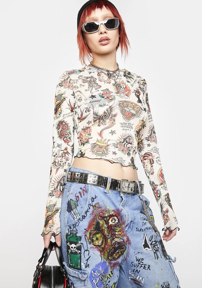 Flashboard Print Mesh Long Sleeve Top sold by Dolls Kill product image thumbnail 2