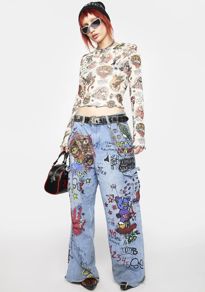 Flashboard Print Mesh Long Sleeve Top sold by Dolls Kill product image thumbnail 3