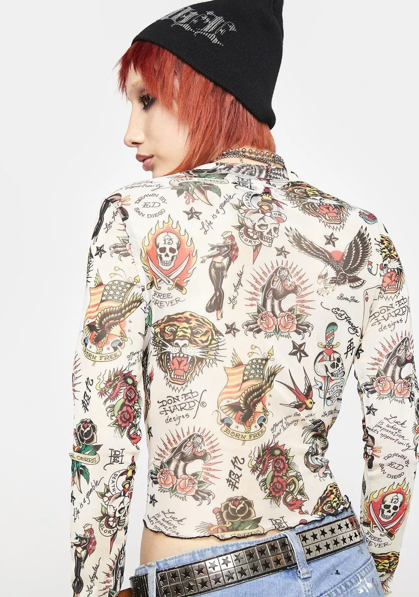 Flashboard Print Mesh Long Sleeve Top sold by Dolls Kill product image thumbnail 4