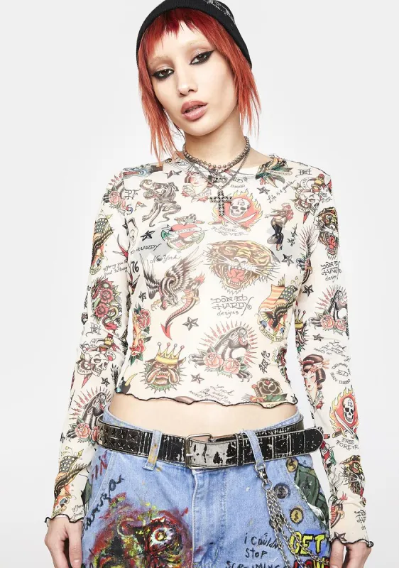 Flashboard Print Mesh Long Sleeve Top sold by Dolls Kill
