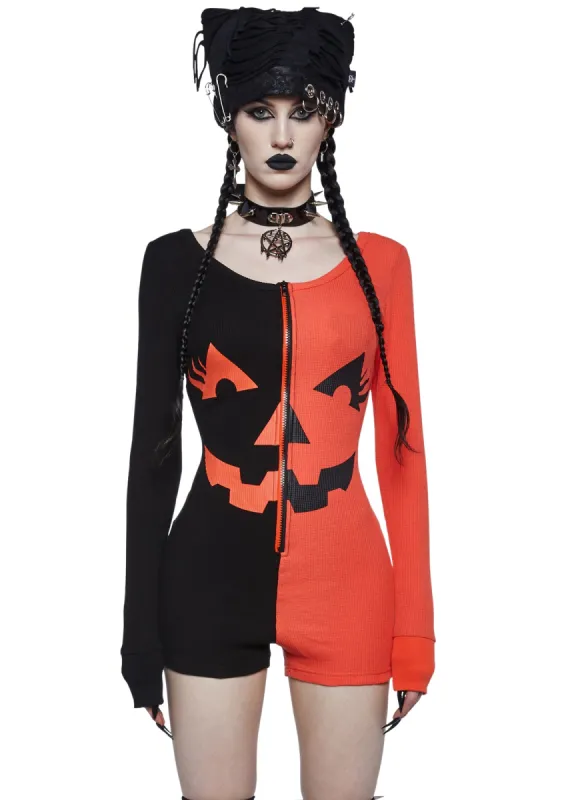 Feelin' Hollow Inside Pumpkin Romper sold by Dolls Kill