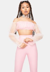 Blush Having A Ball Off The Shoulder Organza Top Set sold by Dolls Kill