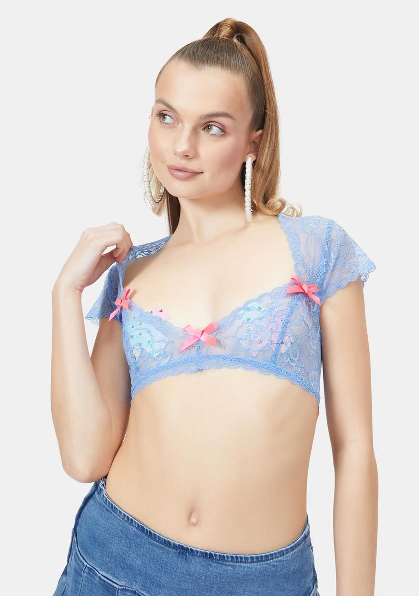 Aqua Portrait Mode Lace Top sold by Dolls Kill