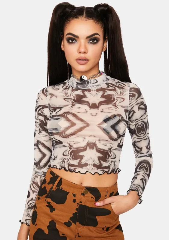 Swirl Mesh Mock Neck Top sold by Dolls Kill