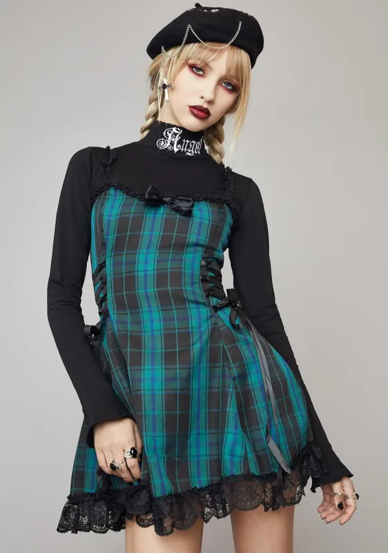 Teal Charm School Dropout Plaid Mini Dress sold by Dolls Kill