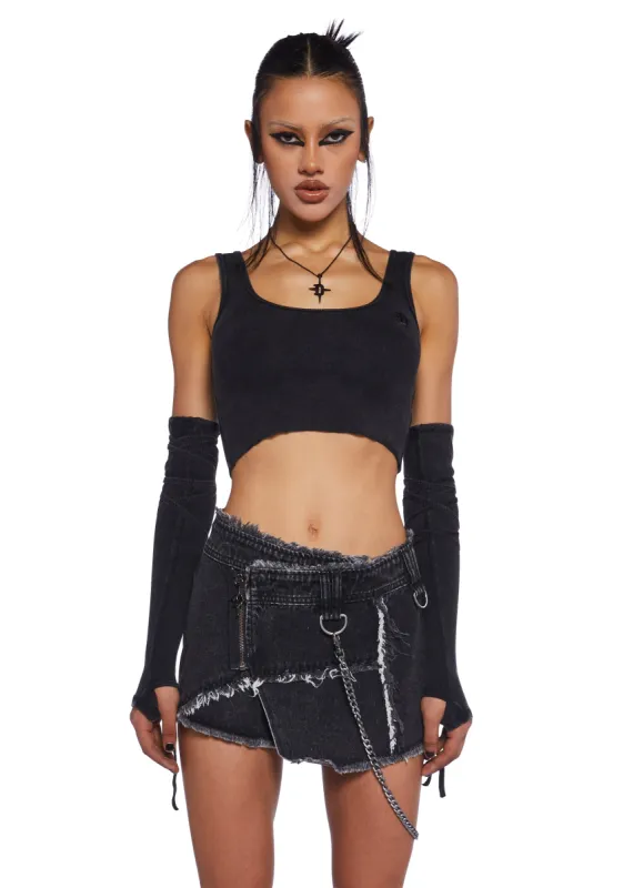 Downbeat Ribbed Tank With Arm Warmers - Black sold by Dolls Kill