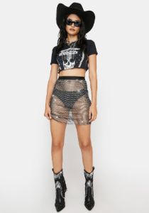Noir Let's Link Up Rhinestone Mini Skirt sold by Dolls Kill
