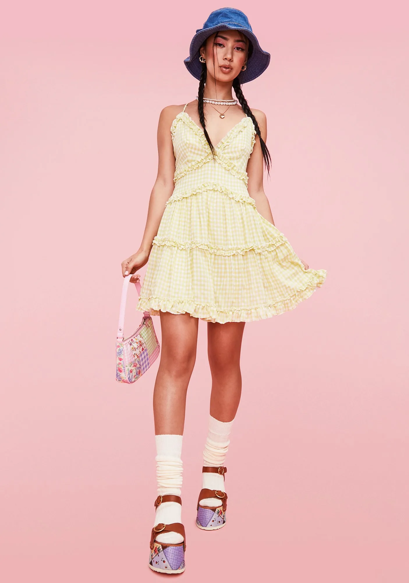 Lime Practically Perfect Gingham Mini Dress sold by Dolls Kill product image thumbnail 3