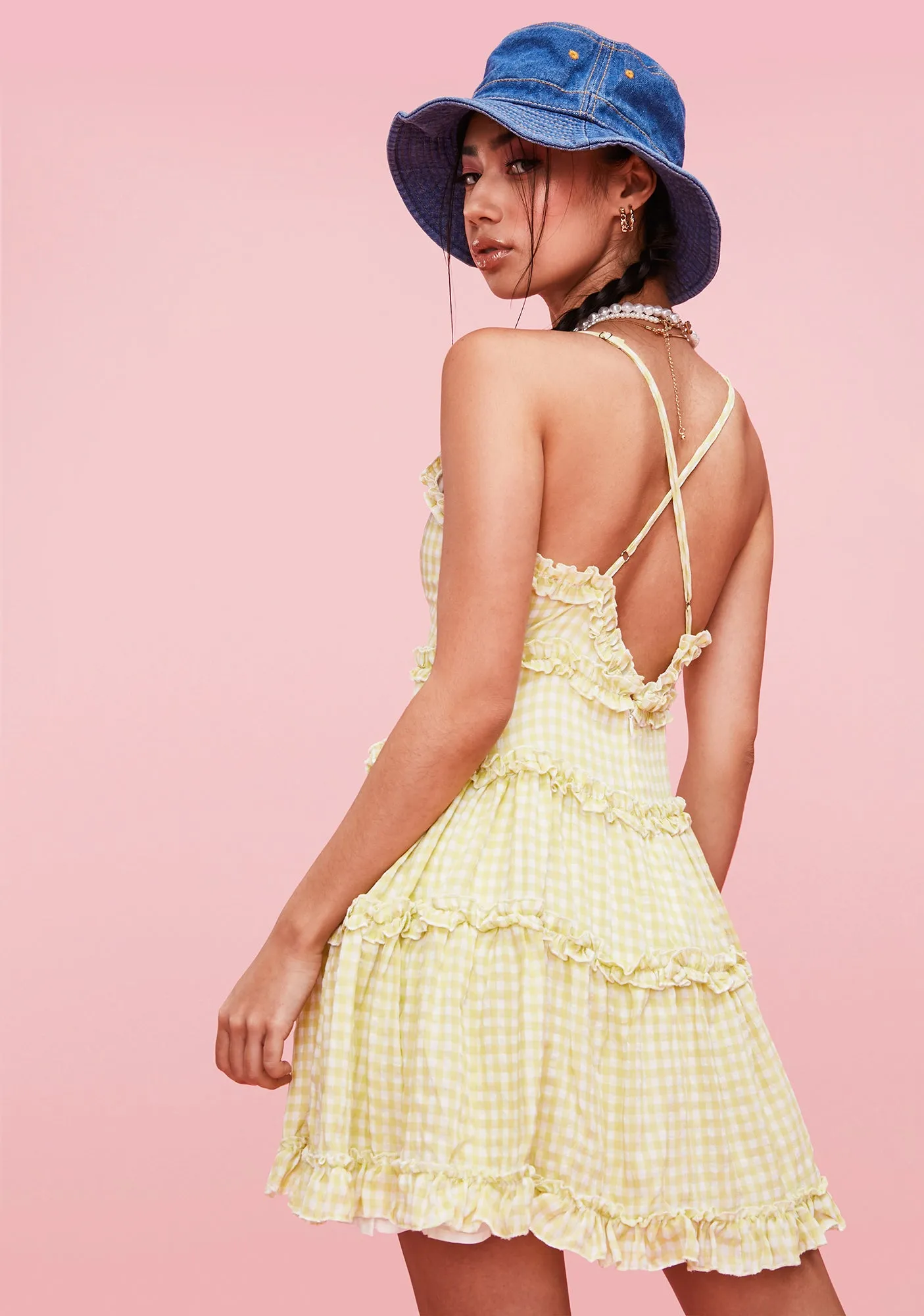 Lime Practically Perfect Gingham Mini Dress sold by Dolls Kill product image thumbnail 4