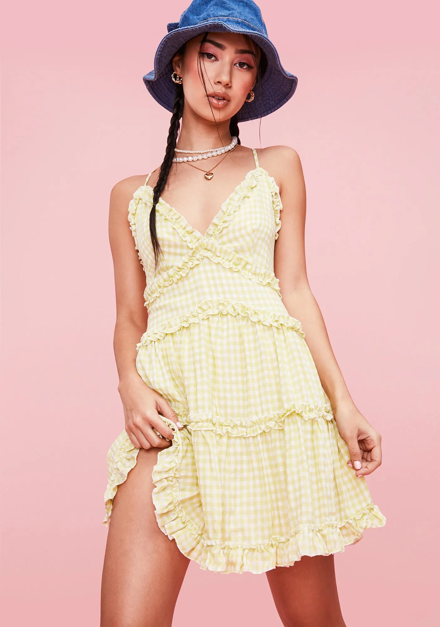 Lime Practically Perfect Gingham Mini Dress sold by Dolls Kill