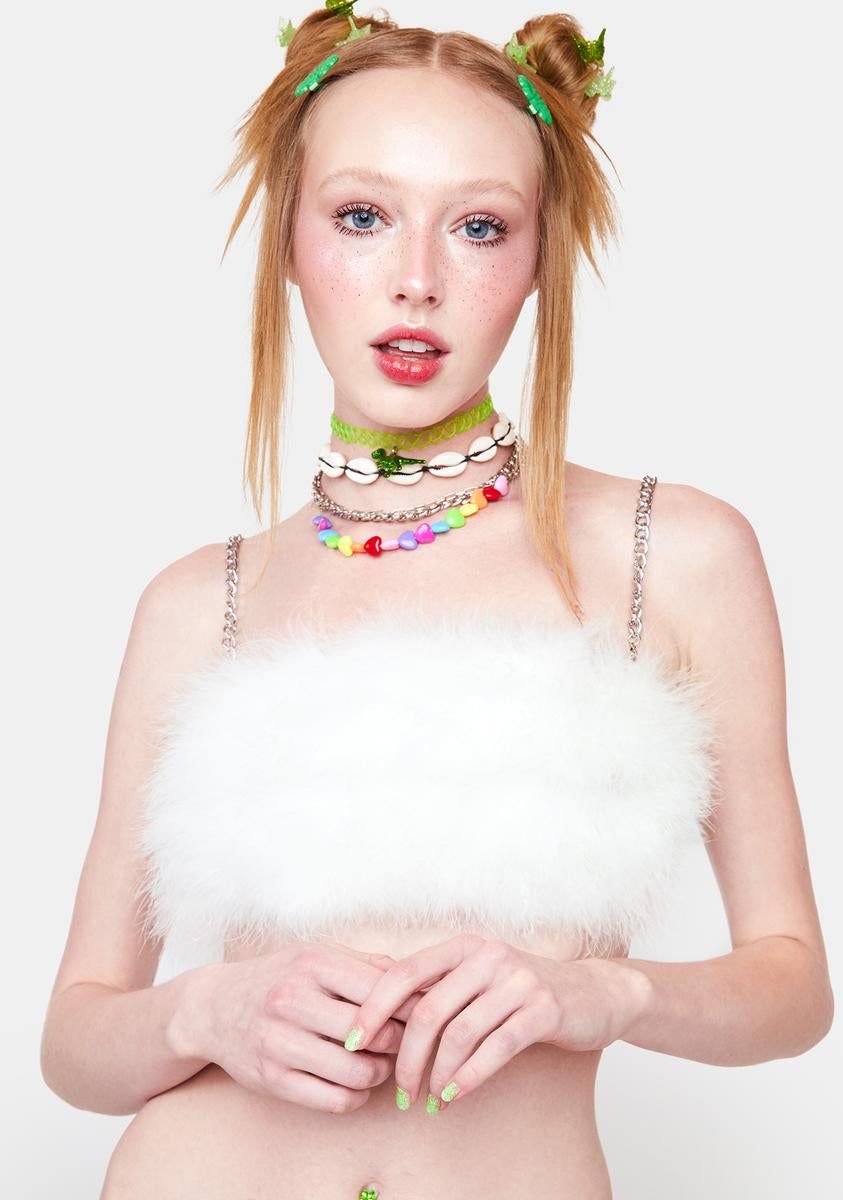 Bliss So Enchanting Marabou Crop Top sold by Dolls Kill