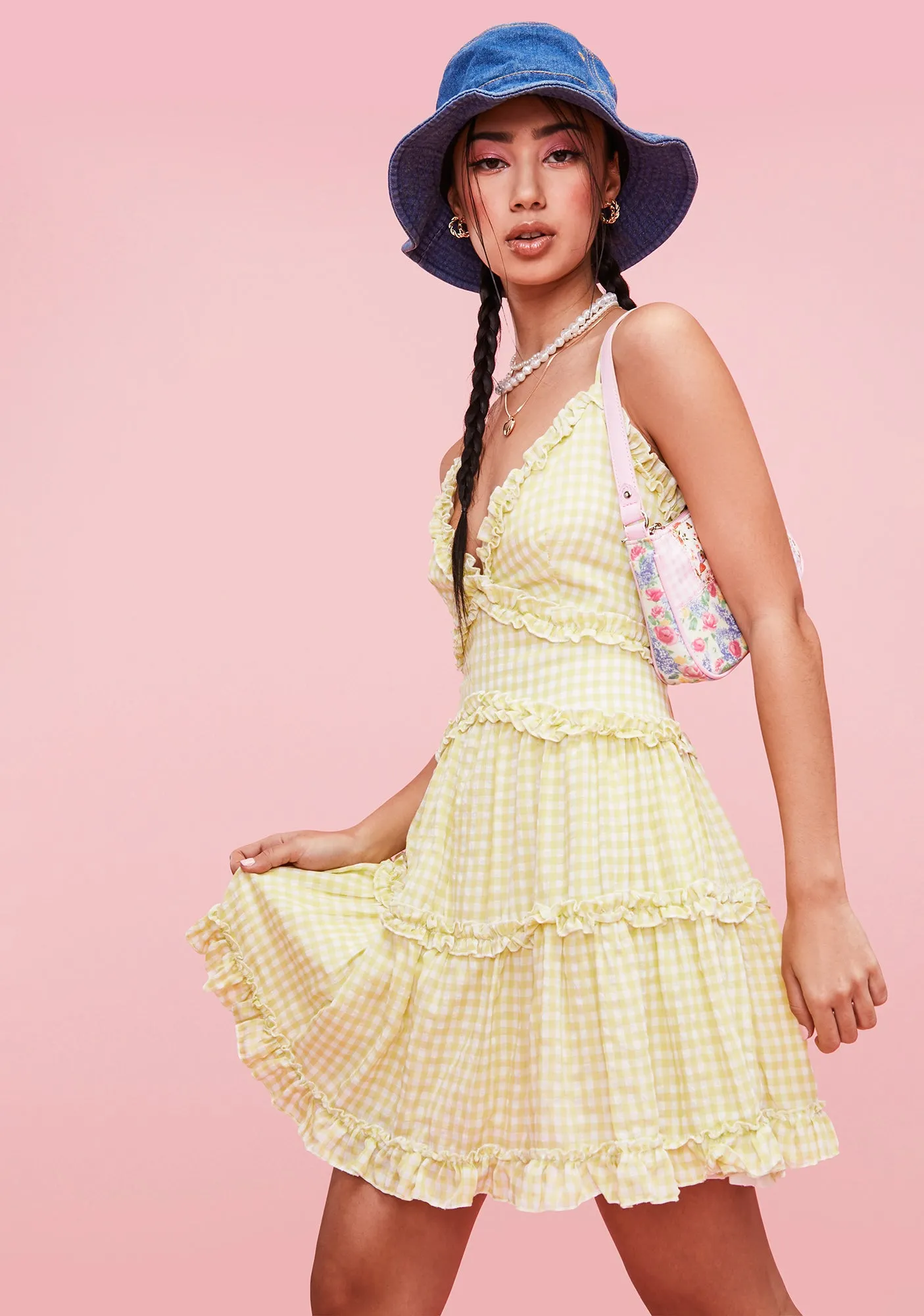 Lime Practically Perfect Gingham Mini Dress sold by Dolls Kill product image thumbnail 2