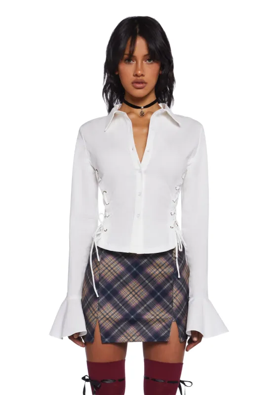 Rare Moment Collared Top - White made by Dolls Kill