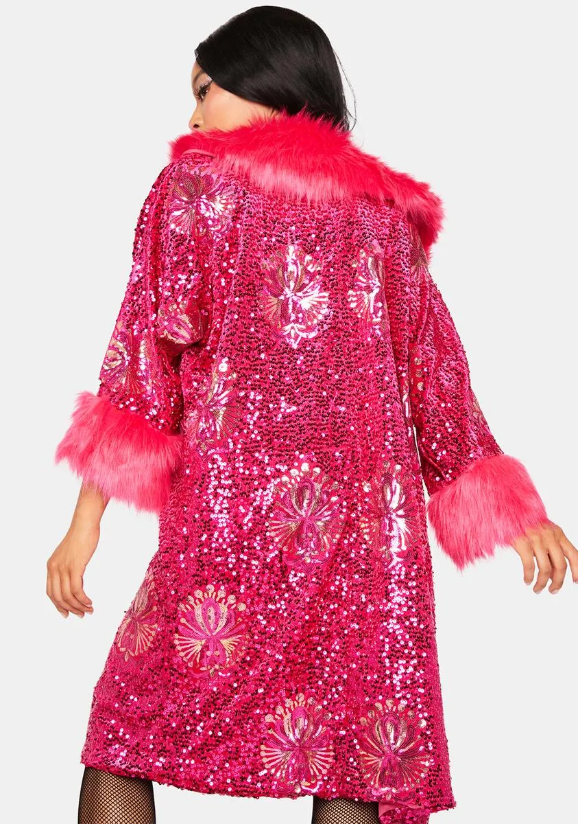 The Pink Starlet Sequin Faux Fur Jacket sold by Dolls Kill product image thumbnail 4