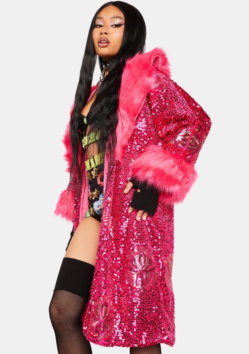 The Pink Starlet Sequin Faux Fur Jacket sold by Dolls Kill product image thumbnail 2