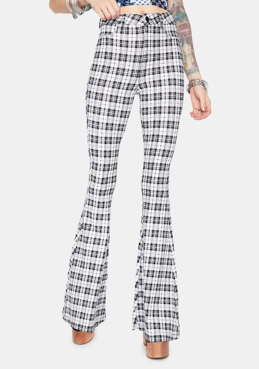 Chill Hip Check High Waisted Plaid Flares sold by Dolls Kill