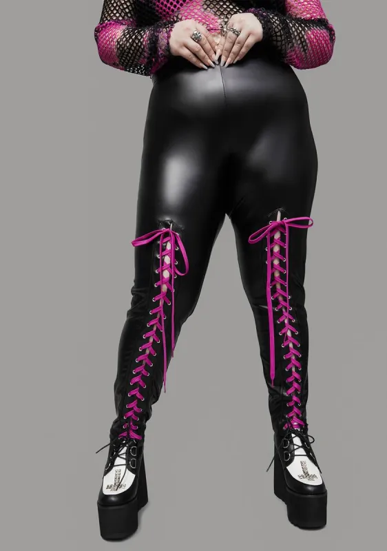 Our Dirty Little Secret Lace Up Leggings sold by Dolls Kill