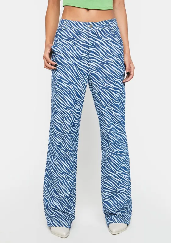 Zebra Print Wide Leg Jeans sold by Dolls Kill