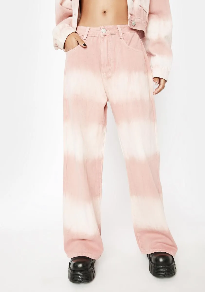 Pink Tones Tie Dye Mid Rise Baggy Wide Leg Jeans sold by Dolls Kill