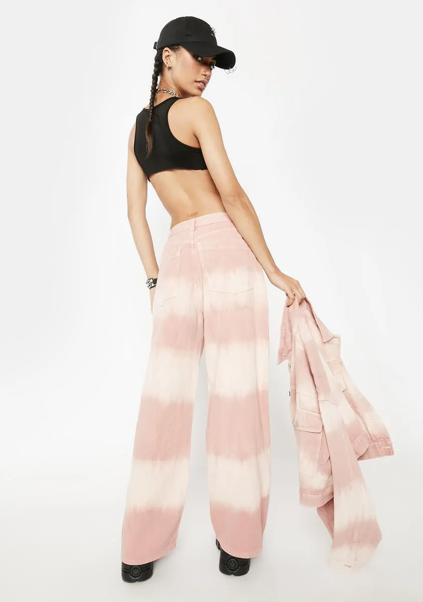 Pink Tones Tie Dye Mid Rise Baggy Wide Leg Jeans sold by Dolls Kill product image thumbnail 4