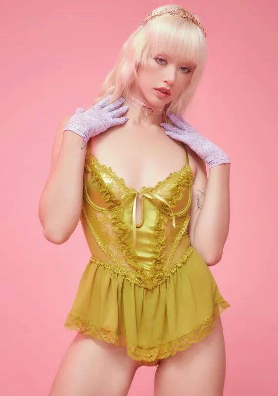 Spoiled But Not Rotten Lace Teddy- Green sold by Dolls Kill