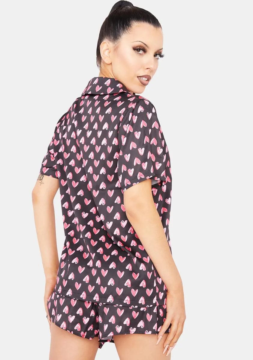 Heart Print Satin Pajama Set sold by Dolls Kill product image thumbnail 4