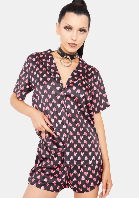 Heart Print Satin Pajama Set sold by Dolls Kill