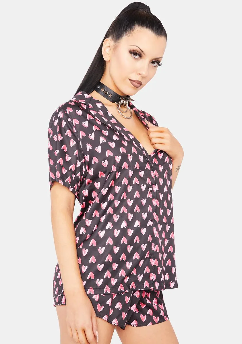 Heart Print Satin Pajama Set sold by Dolls Kill product image thumbnail 2
