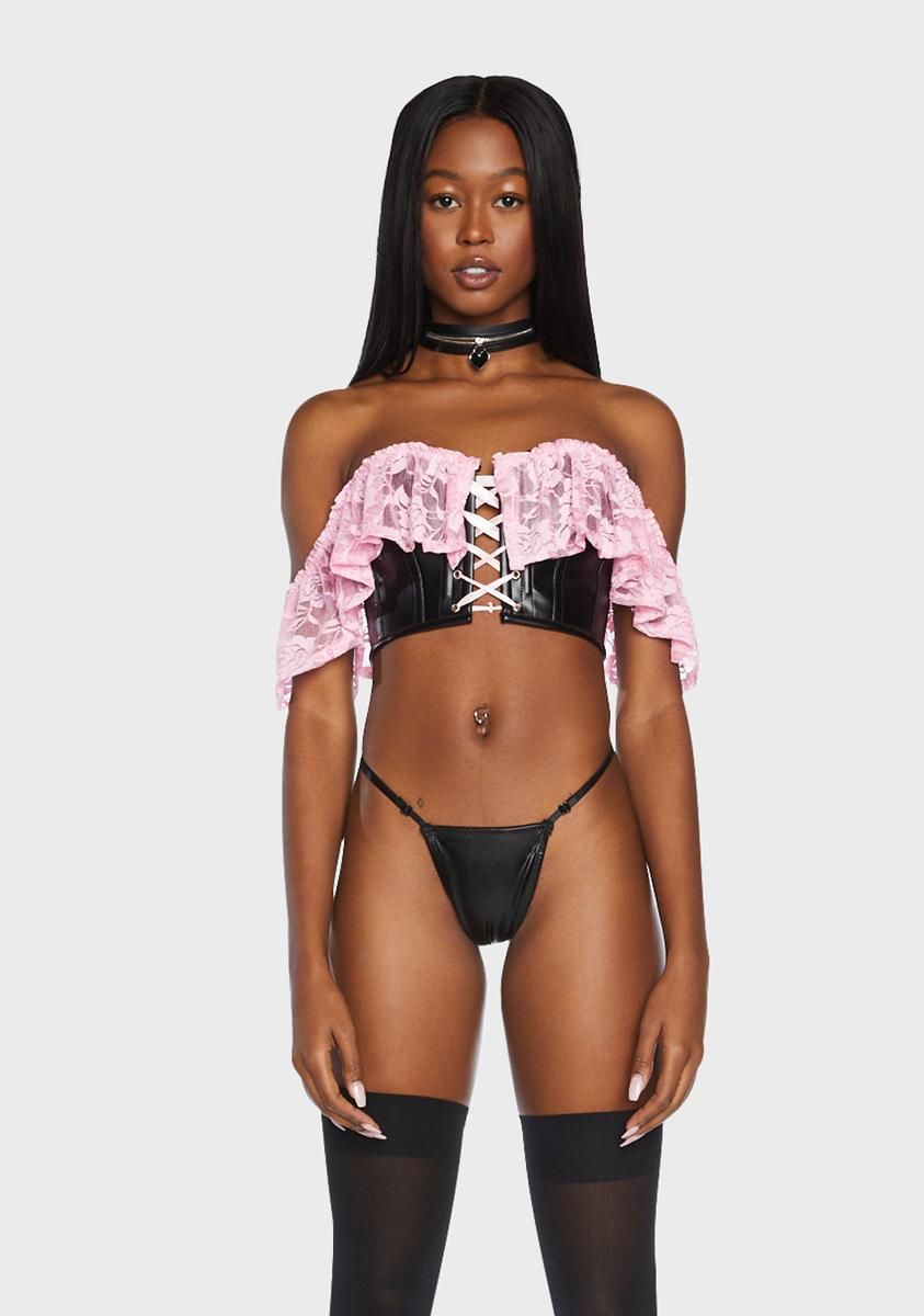 Lavish Light Pink Lace Bustier Top sold by Dolls Kill