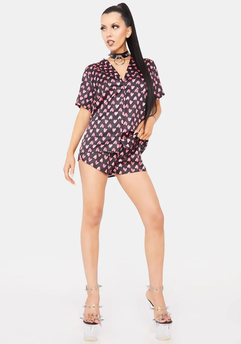 Heart Print Satin Pajama Set sold by Dolls Kill product image thumbnail 3