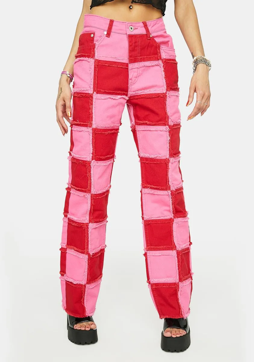 Pink Muse Checkered Jeans sold by Dolls Kill
