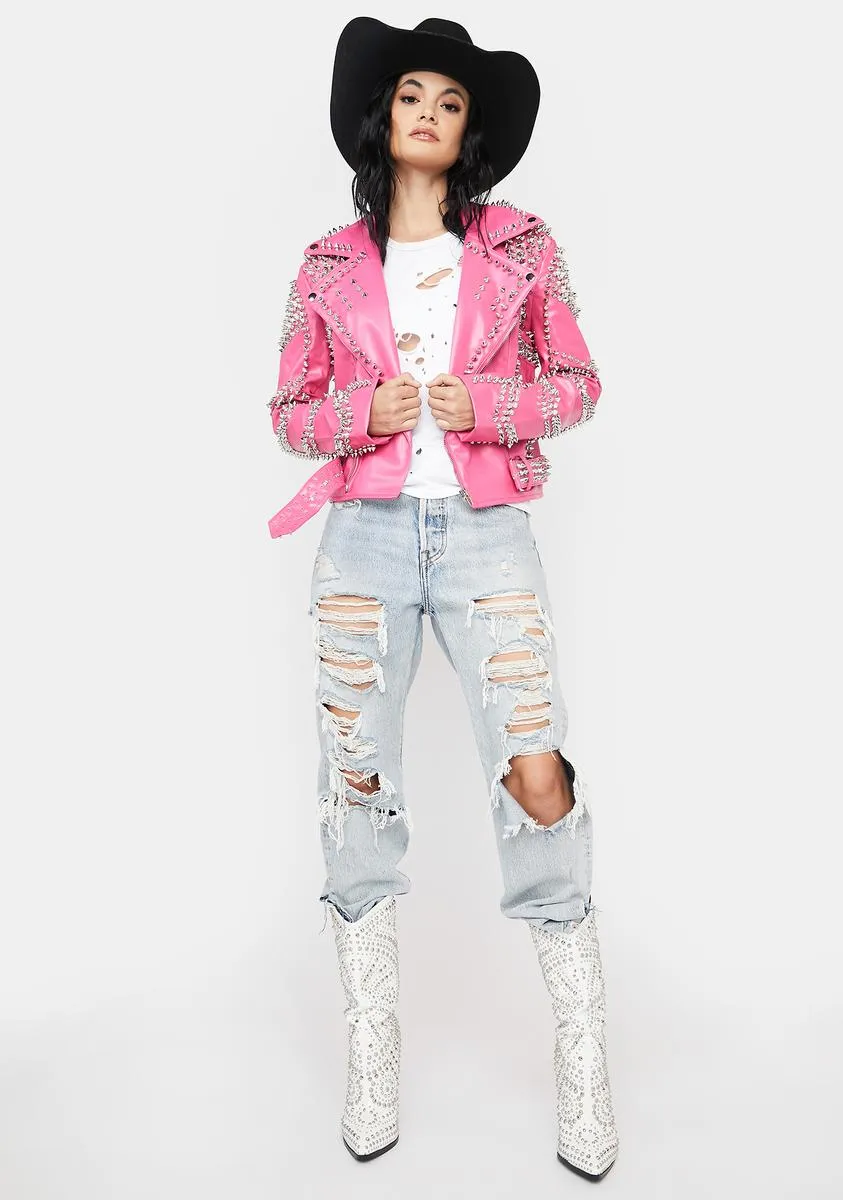 Pink Sofi Studded Moto Jacket sold by Dolls Kill product image thumbnail 3