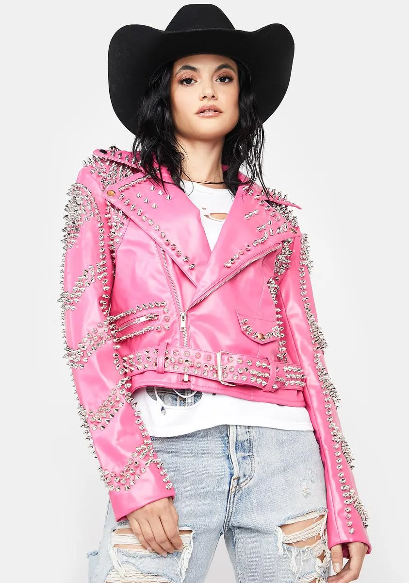 Pink Sofi Studded Moto Jacket sold by Dolls Kill