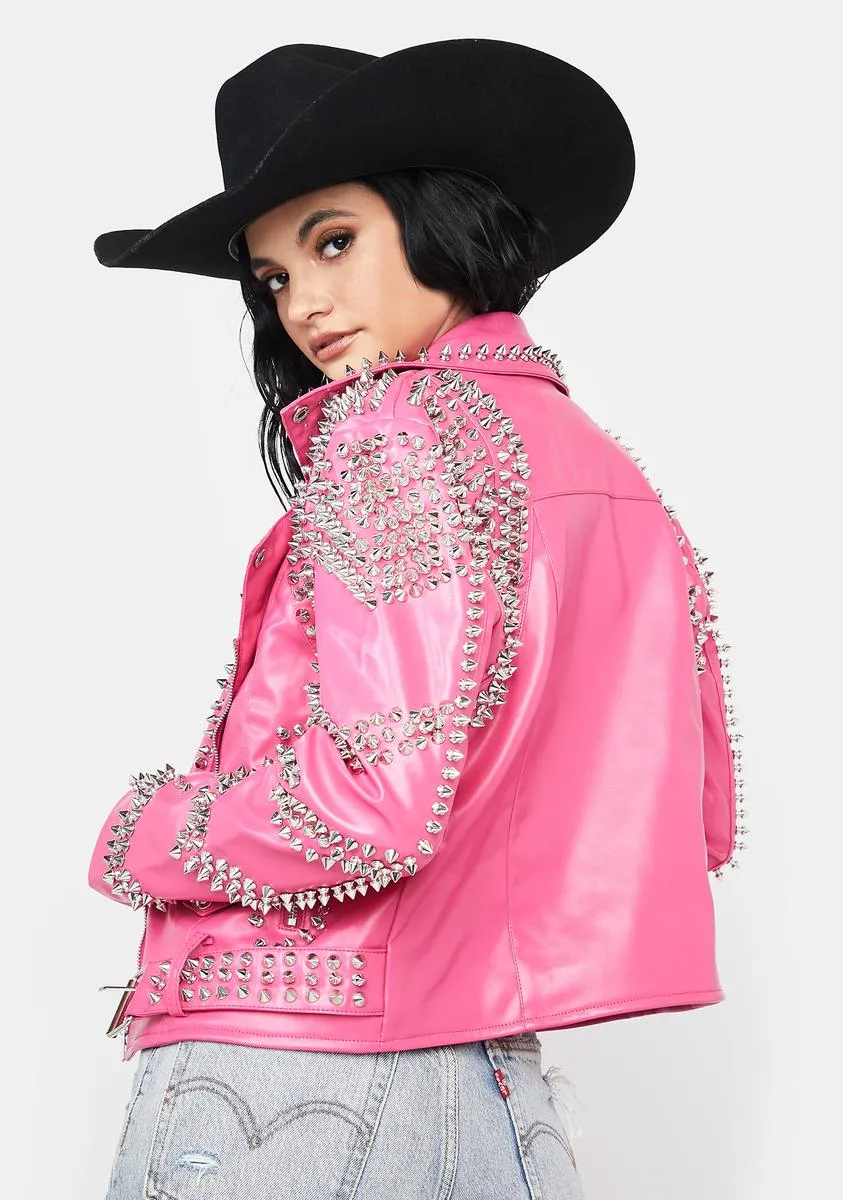 Pink Sofi Studded Moto Jacket sold by Dolls Kill product image thumbnail 4