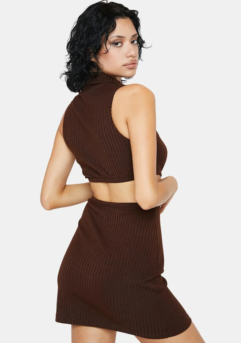 Mocha Cut Out Ribbed Mini Dress sold by Dolls Kill product image thumbnail 4