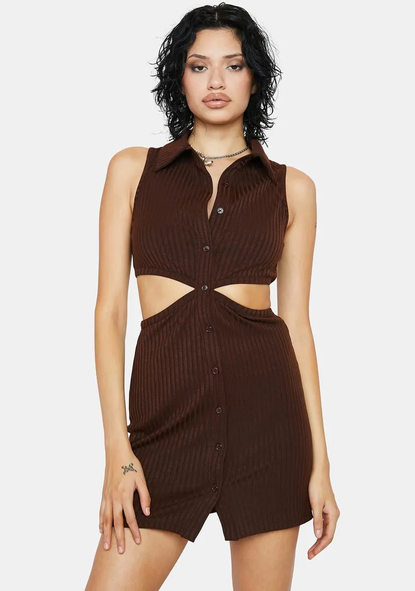 Mocha Cut Out Ribbed Mini Dress sold by Dolls Kill