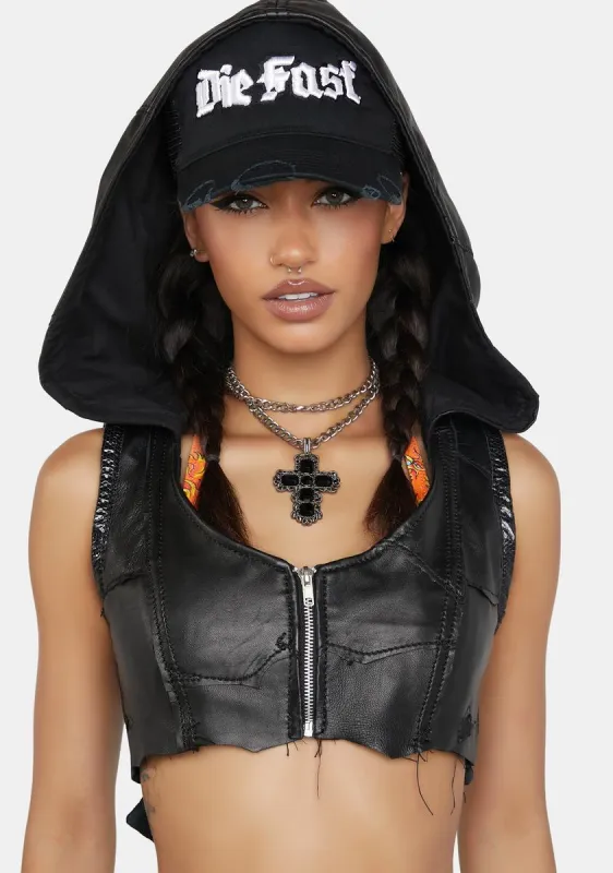 Leather Hooded Vest sold by Dolls Kill
