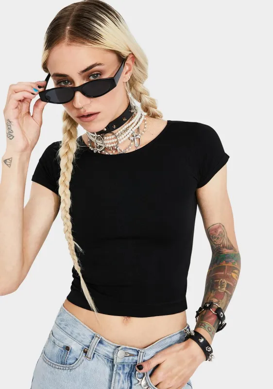 Black Cap Sleeve Seamless Cami Tee sold by Dolls Kill