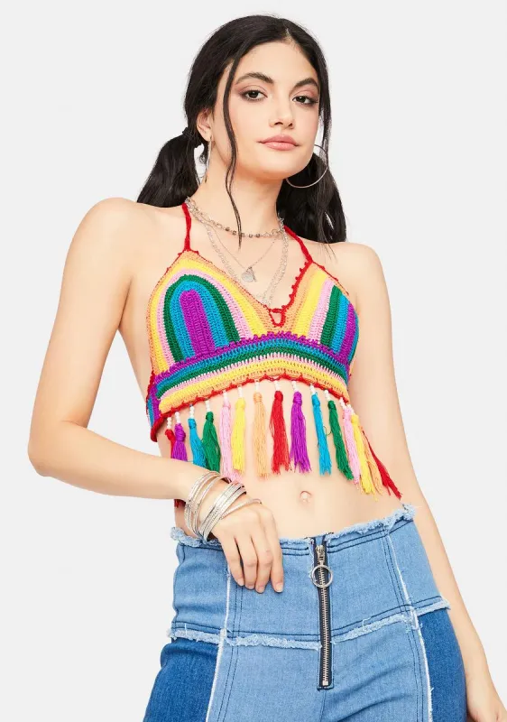 Hippie Bliss Crochet Fringe Bra Top sold by Dolls Kill