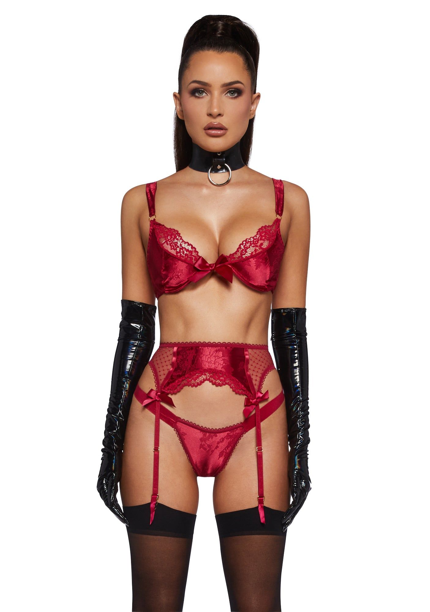 For Ur Enjoyment Lingerie Set - Red sold by Dolls Kill